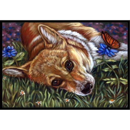 Carolines Treasures Corgi Pastel Butterfly Indoor and Outdoor Mat- 18 x 27 in. 7325MAT